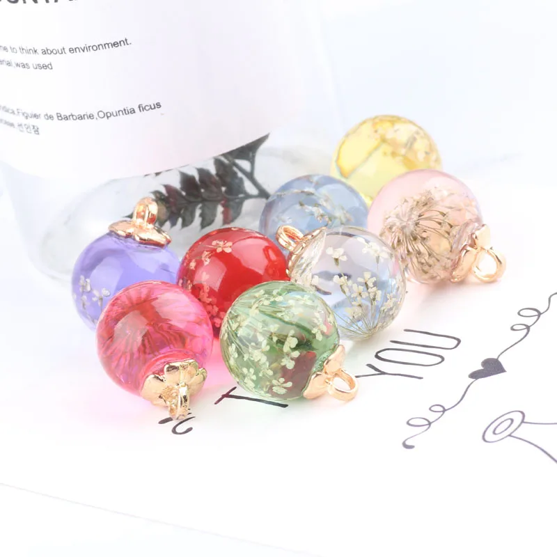 6pcs Flower Glass Ball Charms Pendant Crystal With Flower Glass Ball Charms Fit Earrings Floating Handmade DIY Jewelry Accessory