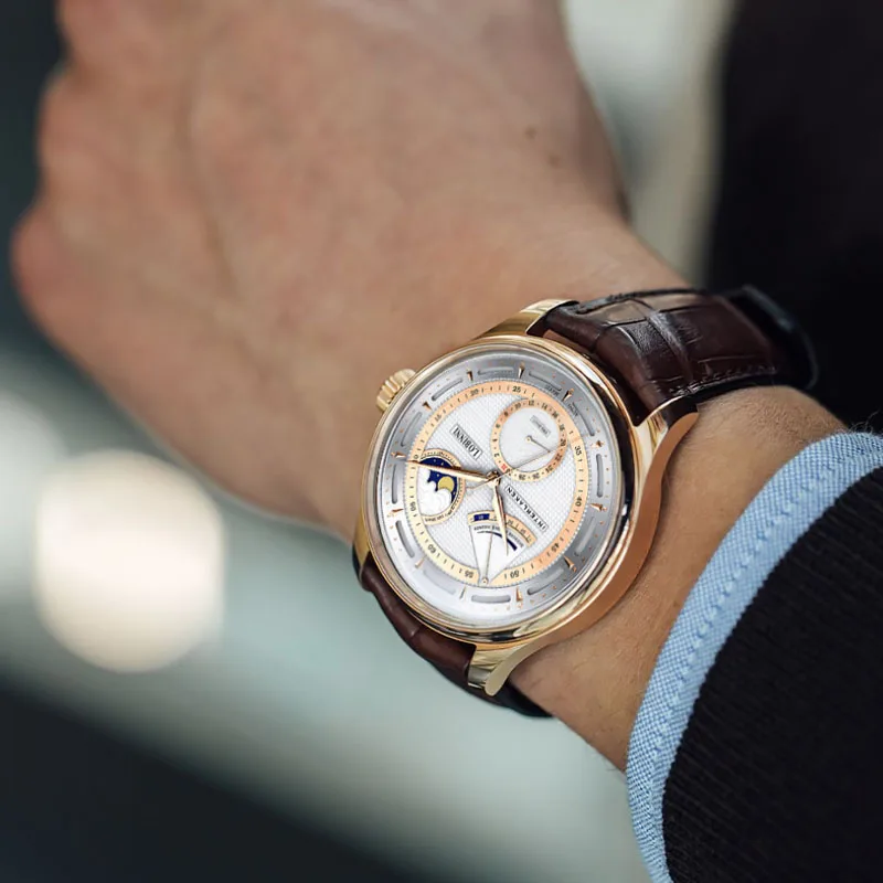 LOBINNI العلامة التجارية الفاخرة الرجال التلقائي ساعة ميكانيكية مقاوم للماء الياقوت كريستال الساعات احتياطي الطاقة Moonphase الرجال على مدار الساعة