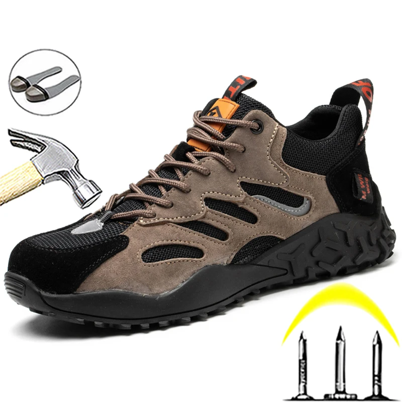 

Construction Safety Shoes Men Anti-smash Anti-puncture Work Sneakers Male Indestructible Shoes Steel Toe Hiking Shoes Protective