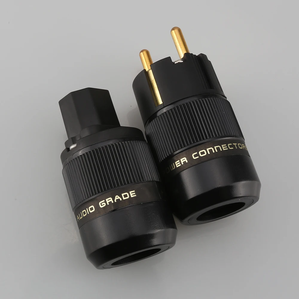 24K Gold Plated Schuko EU Power Plug IEC C13 Connector High End HIFI Audio AC Mains Plug Brass For Amplifier DAC