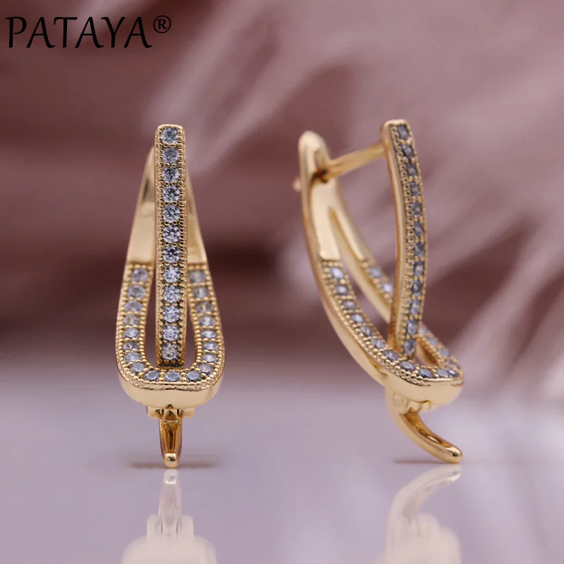 PATAYA New Design Natural Zircon Drop Earrings 585 Rose Gold Color Romantic Engagement Gift Fine Fashion Jewelry Women Earrings