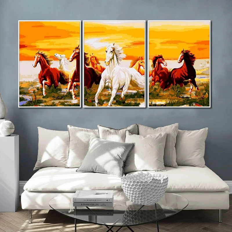 

RUOPOTY 3PC Frame DIY Painting By Numbers Modern Home Wall Art Picture Horse Animals Paint By Numbers For Home Decors Artwork