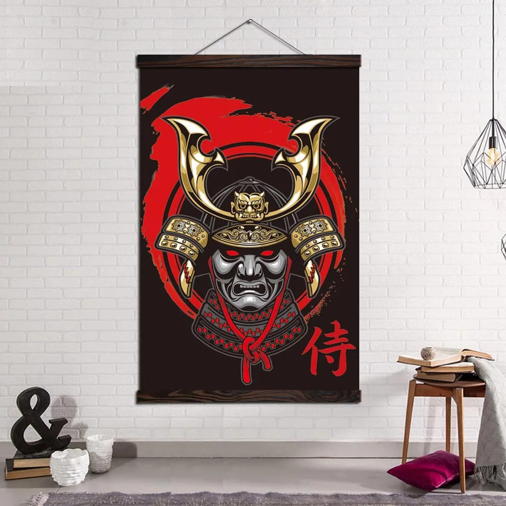 

Wall Art Picture Prints and Posters Canvas Painting Home Decoration for Living Room Retro Japanese Red Sun Samurai Guard