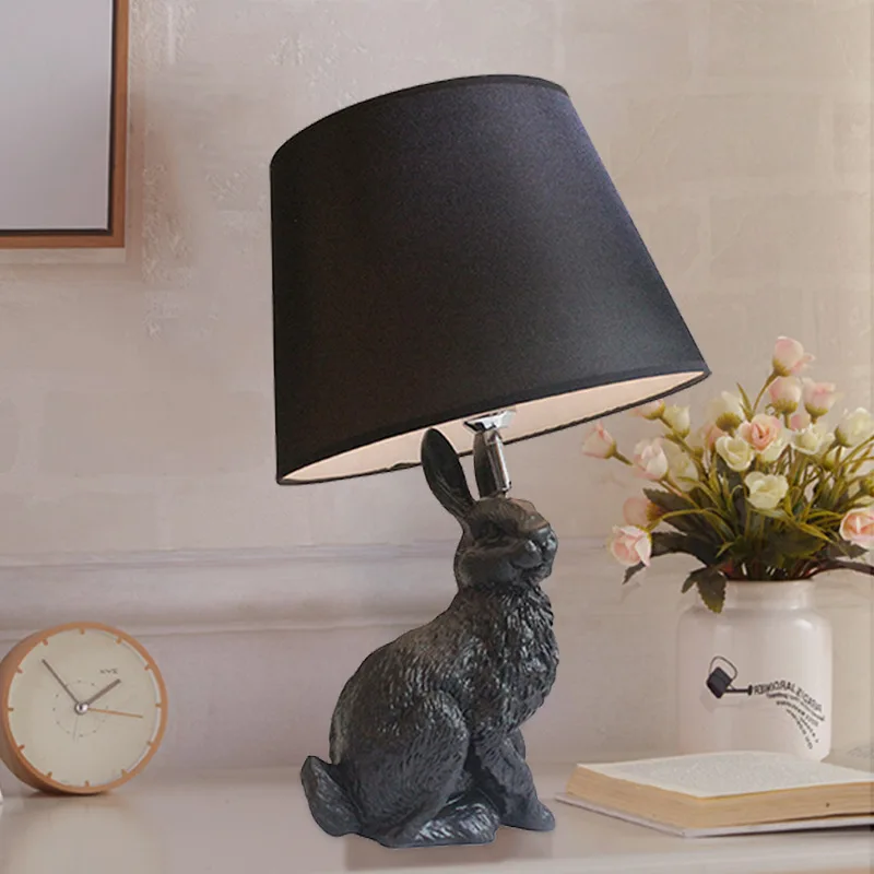 

Resin black White Rabbit Modern LED Table Lamp Black stand desk ligt E27 Lampshade Living room Bedside Deco Lighting fixture