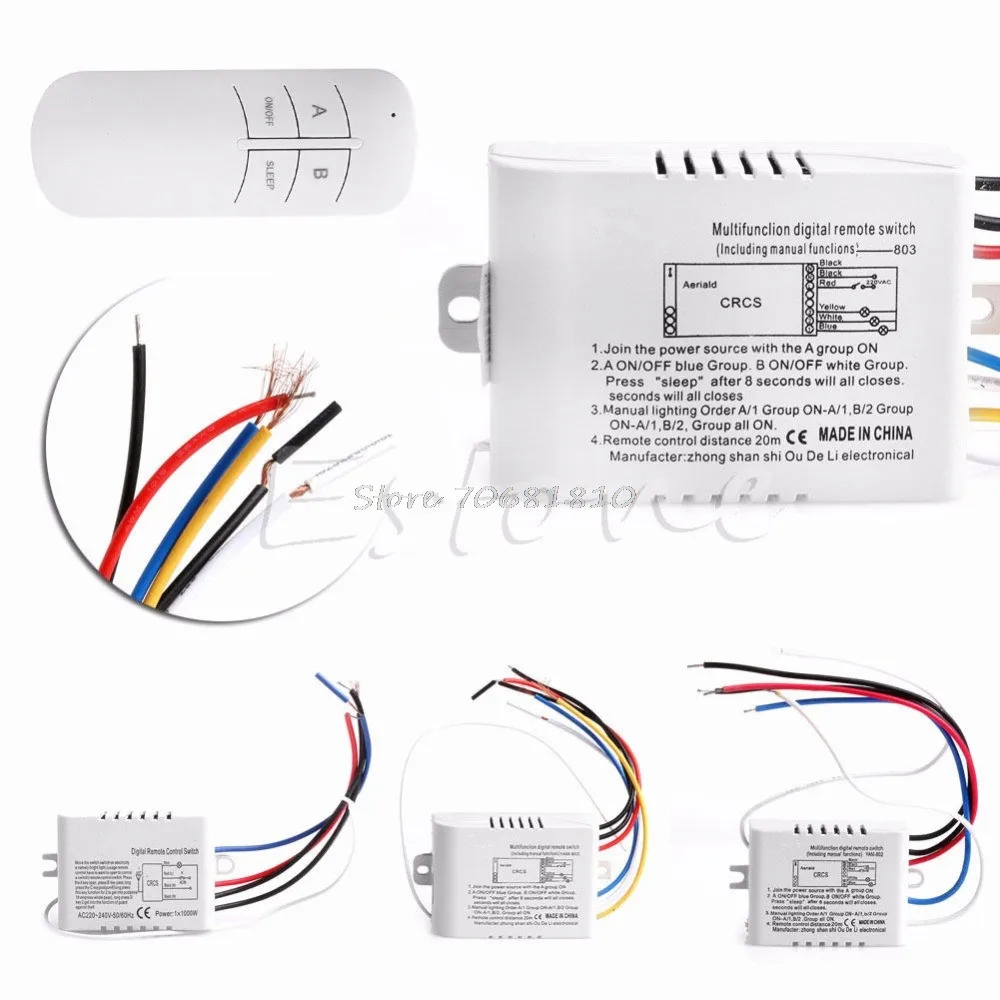 

Wireless 1 Channel ON/OFF Lamp Remote Control Switch Receiver Transmitter 62KB Dropshipping