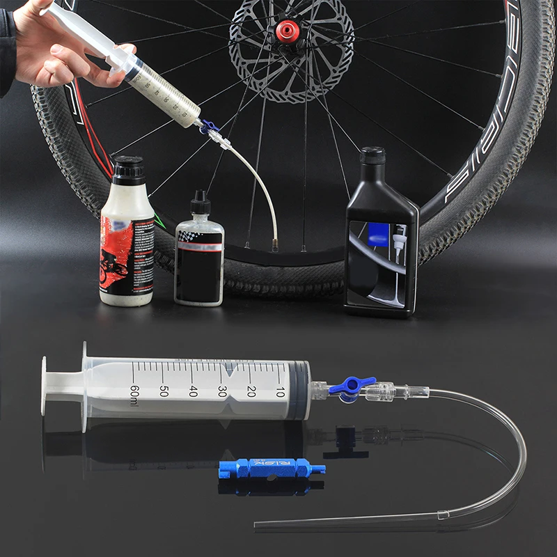 60ml Bicycle Tubeless Tire Liquid Injection Tool Tire Tubeless Sealant Syringe Mtb Bicycle Repair Tool Rubber Hose Kit