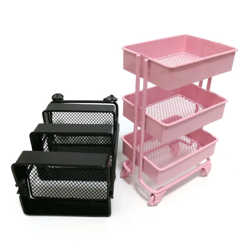 Mini Trolley Floor Storage Rack with Wheels Dollhouse Miniature Furniture Shelf Bookshelf Storage Display Rack Decoration