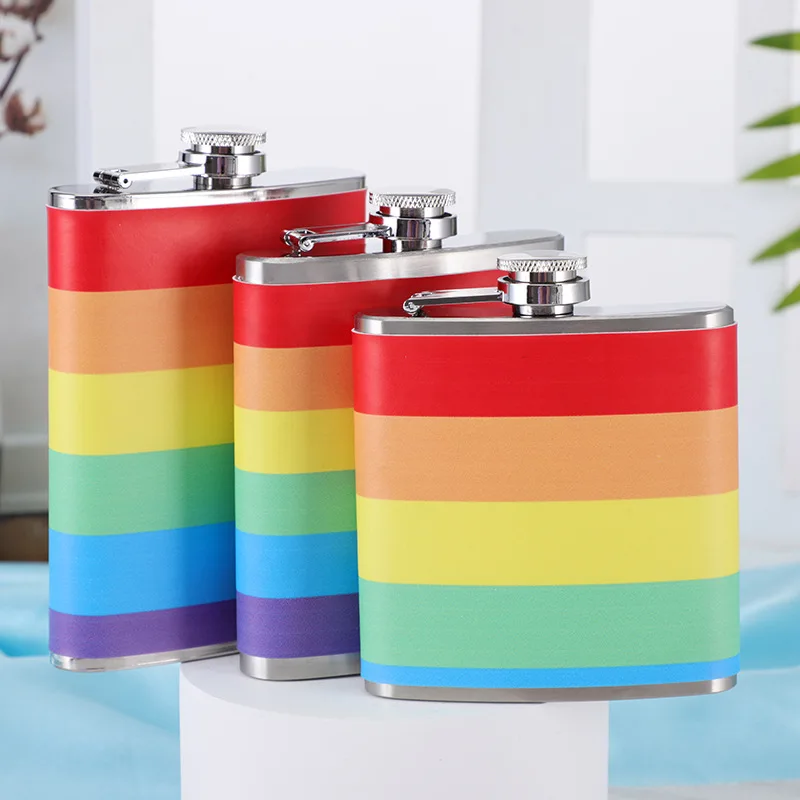 Rainbow Stainless Steel Hip Flask 6 7 8oz Outdoor Portable Flask for Alcohol Vodka Whiskey Wine Bottle Bridesmaid Gift