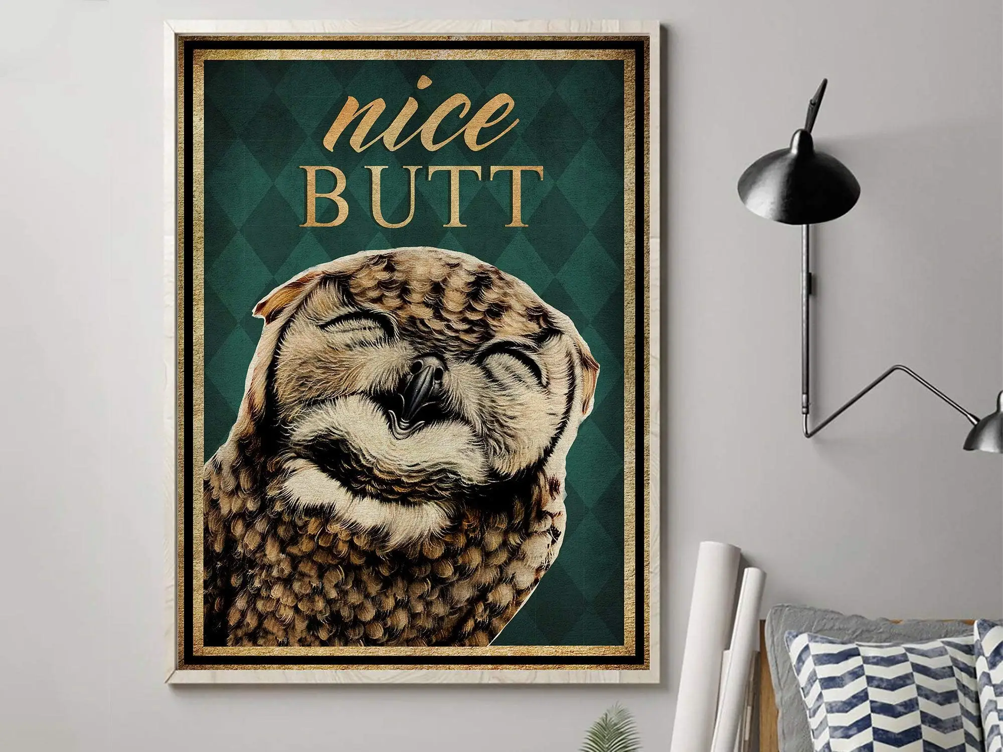 

Nice Butt Owl Poster, Owl Wall Decoration, Vintage Poster Gift, Owl Art, Animal Sign for Home, Retro Owl Art, Print Wall Art, Re