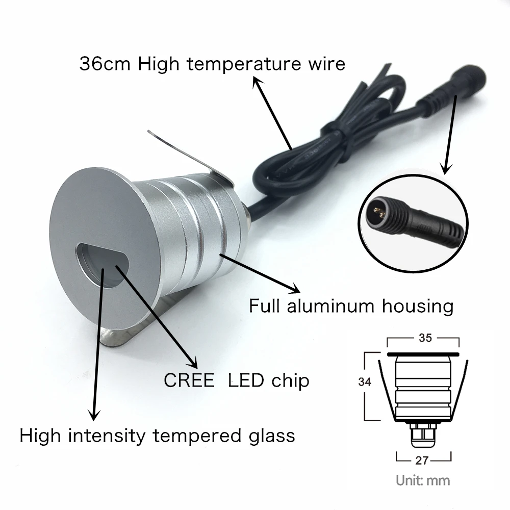 1W IP67 Outdoor Led Stair Light Recessed Footlight Corridor Stair Step Lamp DC12V 24V Underground Deck Staircase Garden Lighting