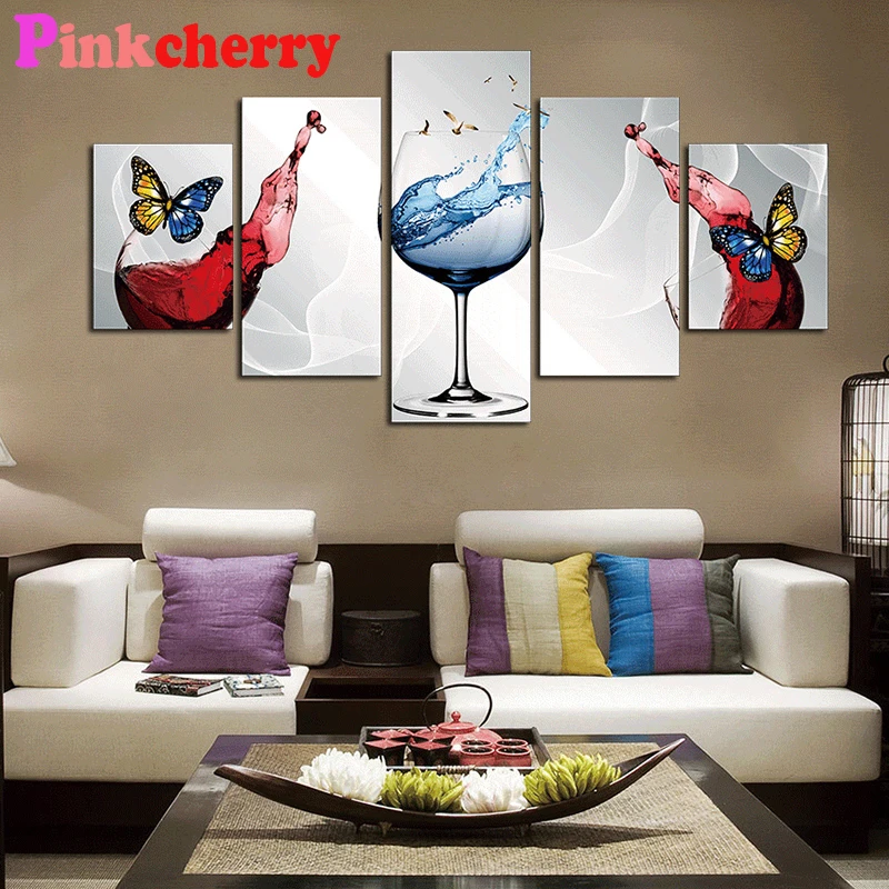 

photo custom 5D diy diamond embroidery Wine Glass Butterfly diamond painting full square round drill diamond 5pcs