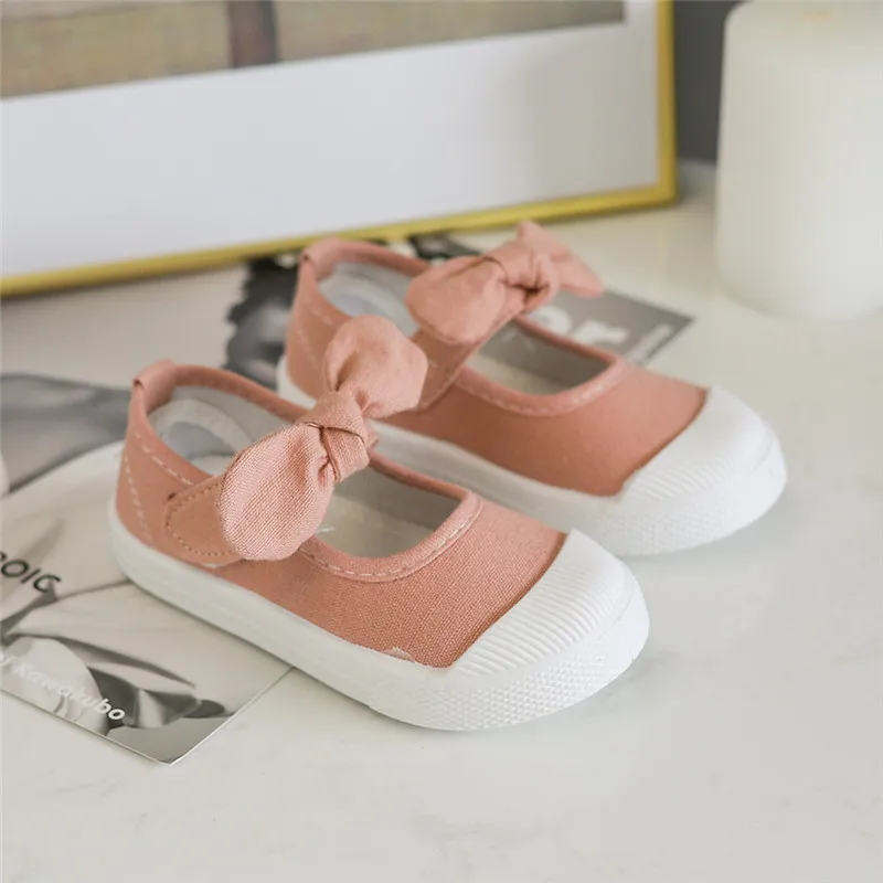 Girls Fashion Hook & Look Canvas Sneakers Children Shoes For Kids Flats Heels Casual Loafer Bow-knot Shoes For Sports