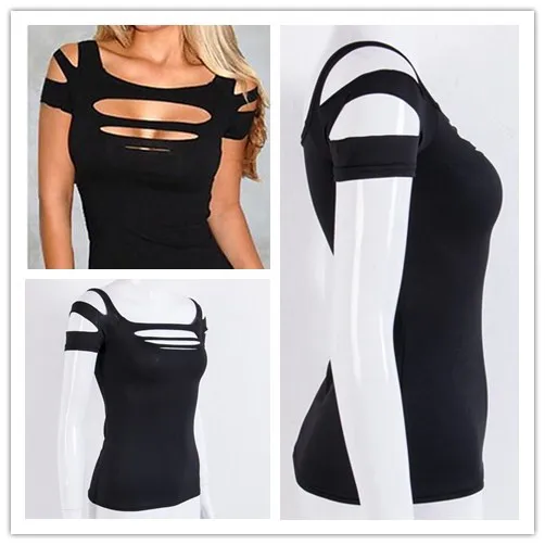 Summer Fashion Ladies Exposure Black Bust Hole Vest Tank Women Sexy Tops Casual T-Shirts Club Wear Shirt One Size