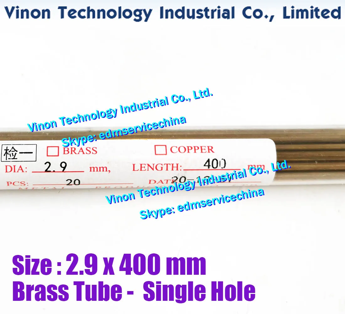 (20PCS/LOT) 2.9x400MM EDM Brass Tube Single Hole, Brass EDM Tubing Electrode Tube Single Channel, Diameter 2.9mm, 400mm Long