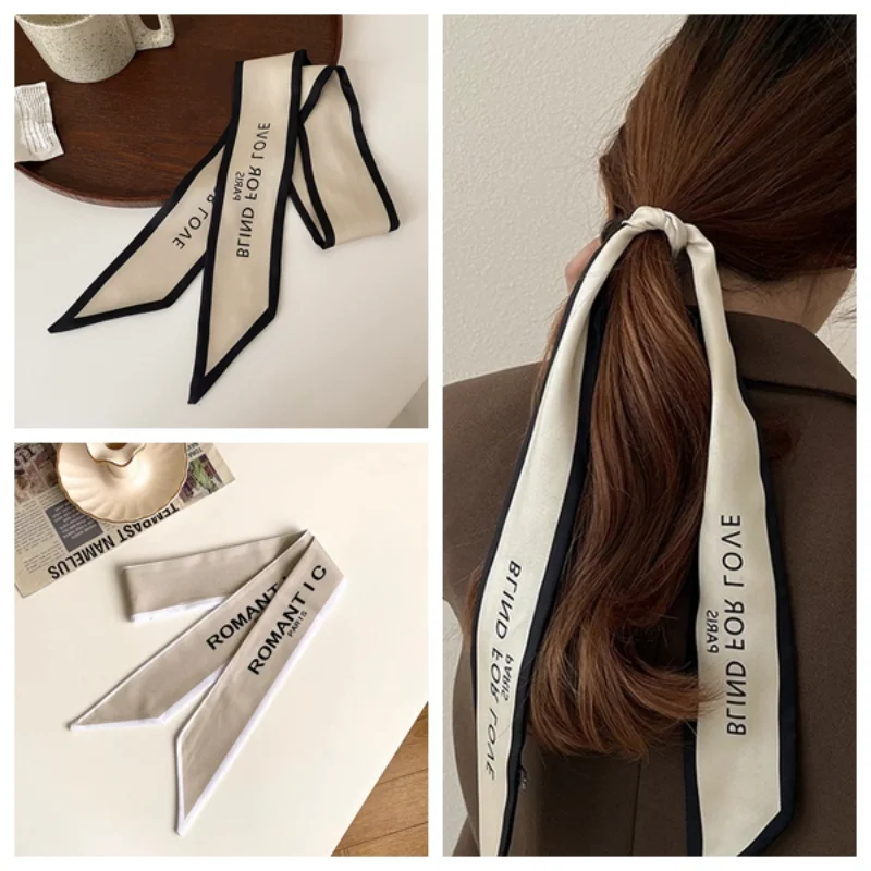 Fashion Women Silk Scarf Ribbons for Hair Elegant Narrow Long Scarf Bag Tie Accessories Girls Bows Hairbands Hair Accessories