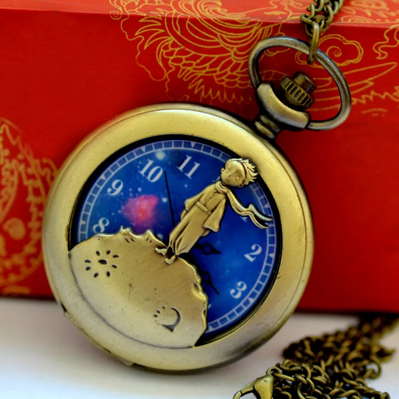 1020The Little Prince Planet Fashion Gift To Kids Little boy Blue Bronze Vintage Quartz Pocket FOB Watch regali popolari