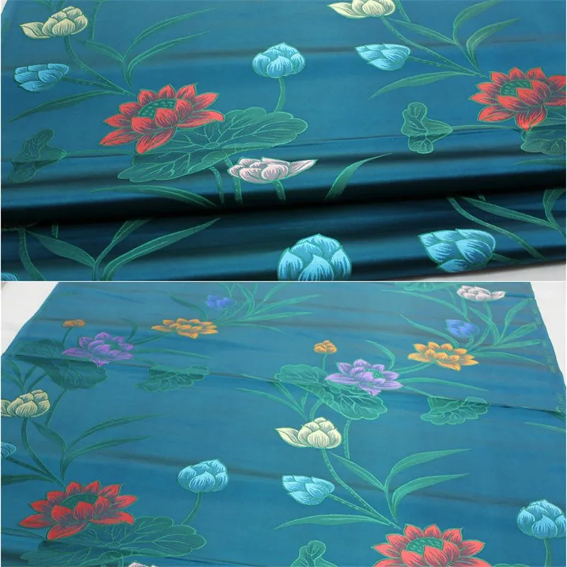 CF941 Lotus Jacquard Silk Brocade Fabric, DIY Materials for Sewing, Chinese Clothing Costumes, Blue, Black, Berry Red