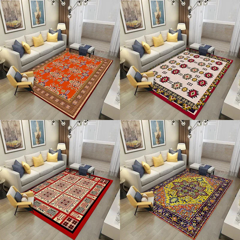 

Persian Vintage Carpets for Living Room Bedroom Area Rugs Non-Slip Home Floor Mat Absorbent Boho Morocco Ethnic Retro Big Carpet