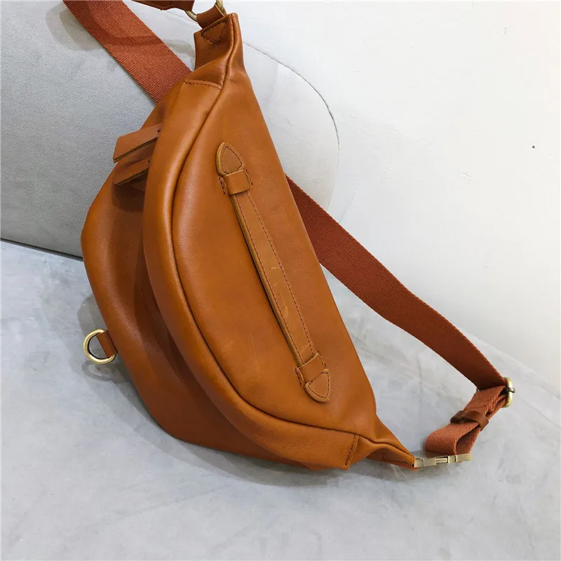 Handmade Women Chest Bag Natural Cowhide Leather Single Crossbody Bags Cool handsome Unisex Couple Locomotive Saddle Bag 2022