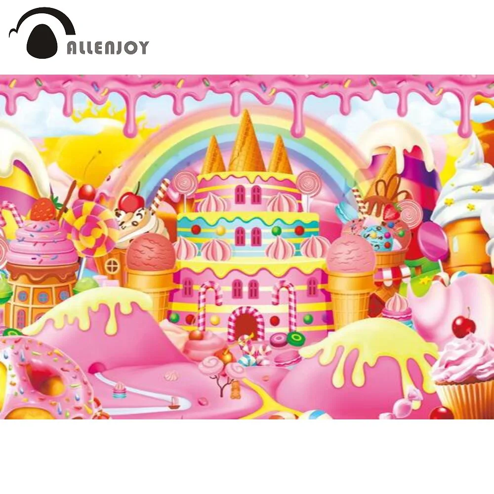 Allenjoy Birthday Party Background Pink Candyland Dessert Donuts Baby Shower Kids Cream Rainbow Castle Photobooth Backdrop