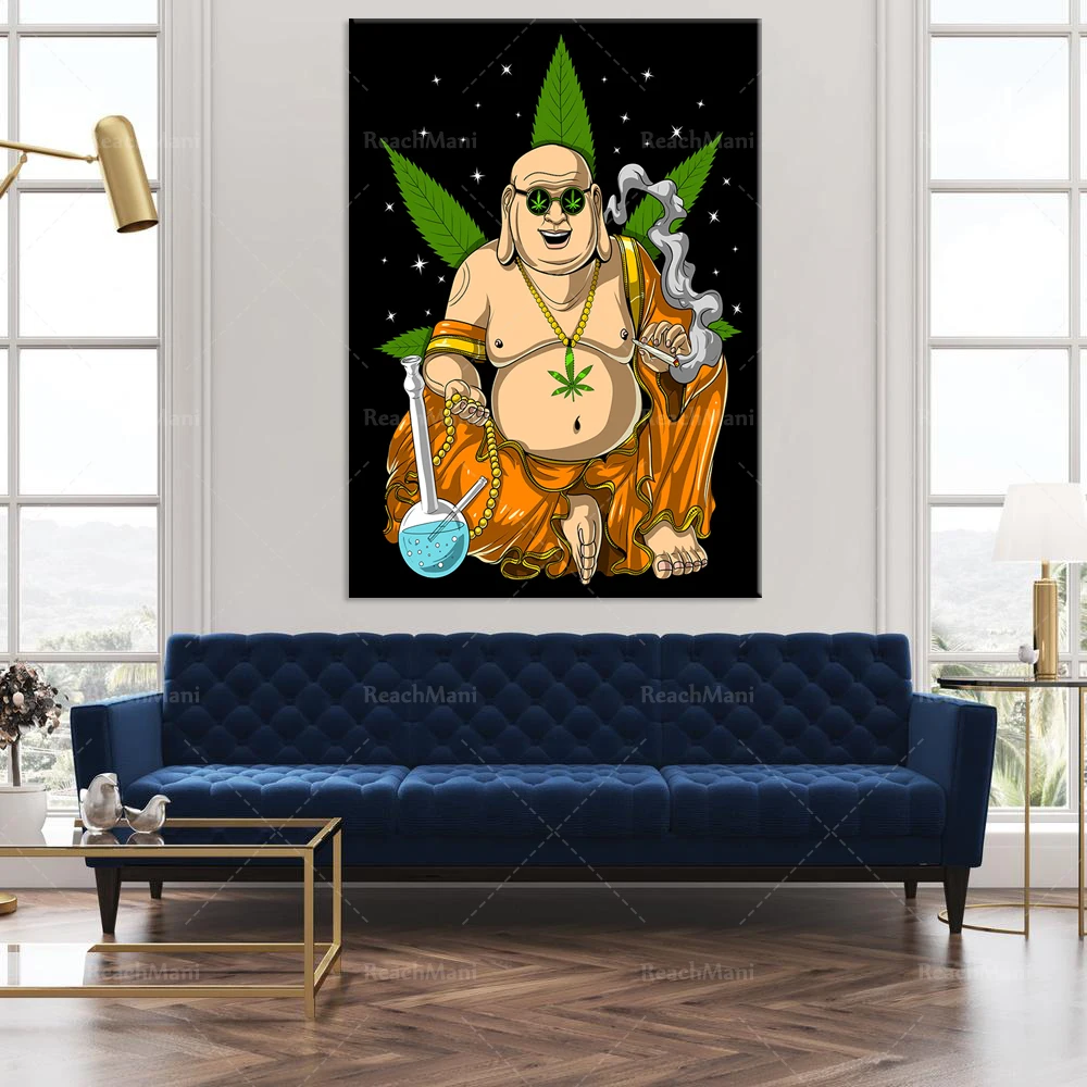 Modern Home Decor Poster Buddha Smoking Weed Wall Art Canvas Painting Art Poster Print Wall Picture Nordic Wall Art Living Room