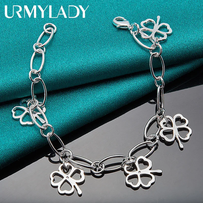 

URMYLADY 925 Sterling Silver Clover Bracelet For Women Fashion Wedding Party Charm Jewelry