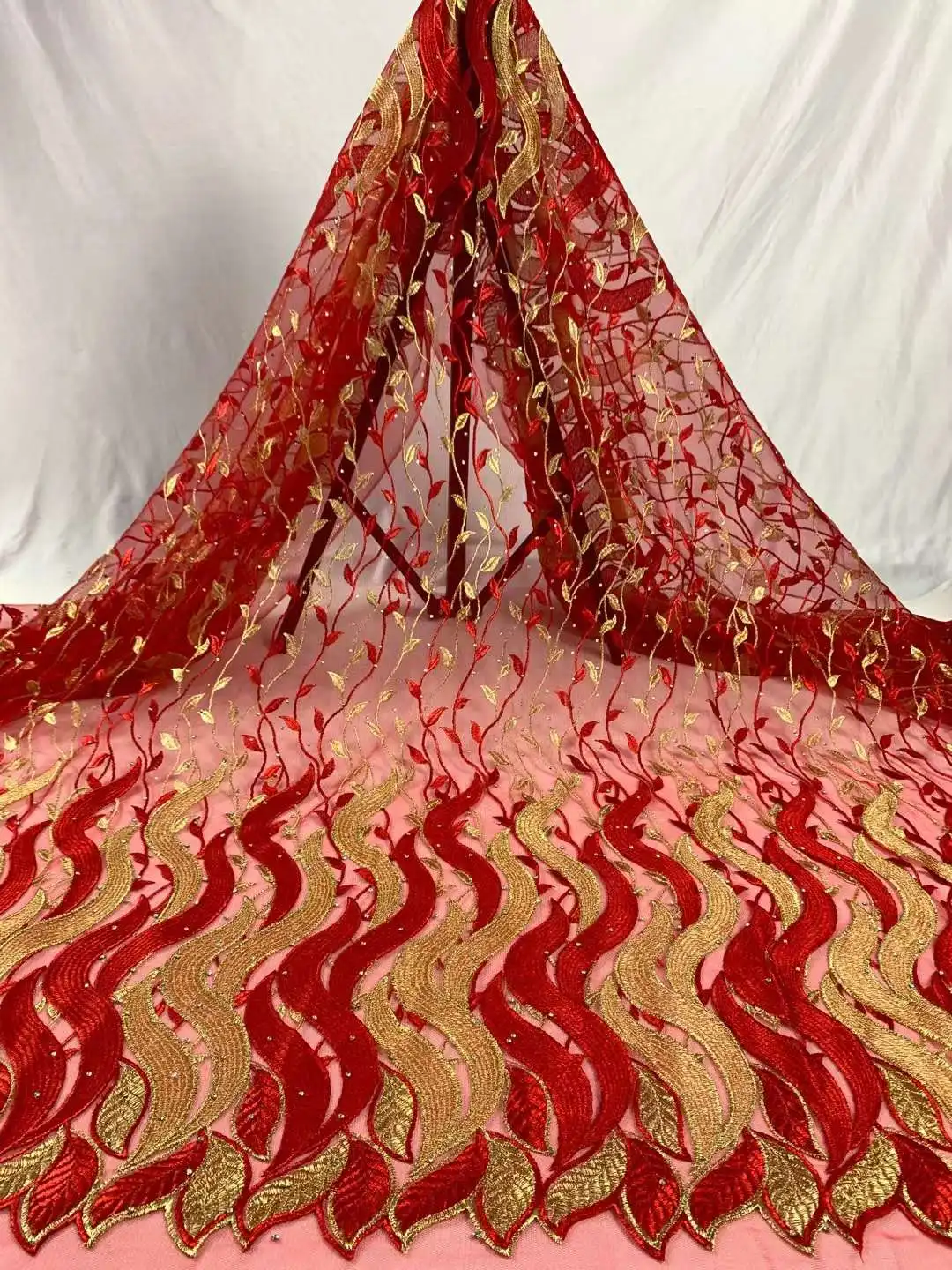 

New Arrivals Multicolor African Nigerian Mesh Lace Fabric Hot Drilling Embroidery Craft Sewing Prom Party Wedding Dress 5 Yards