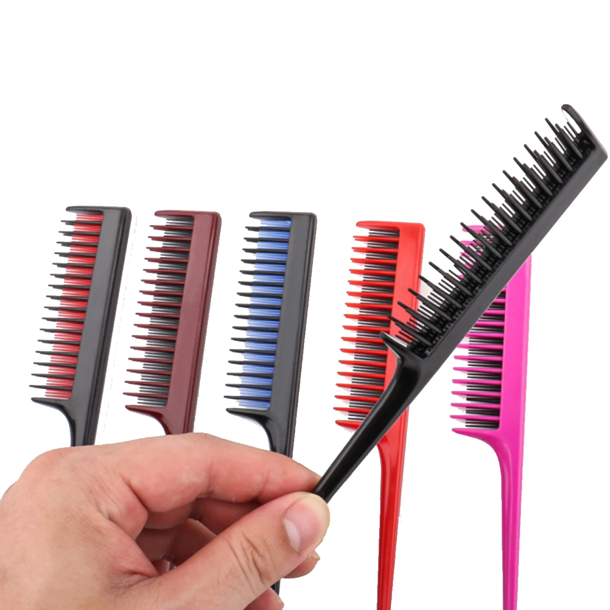 New Portable Hair Comb Hair Brush 3-row Teeth Teasing Comb Detangling Brush Hairdressing Rat Tail Combs Salon Tools