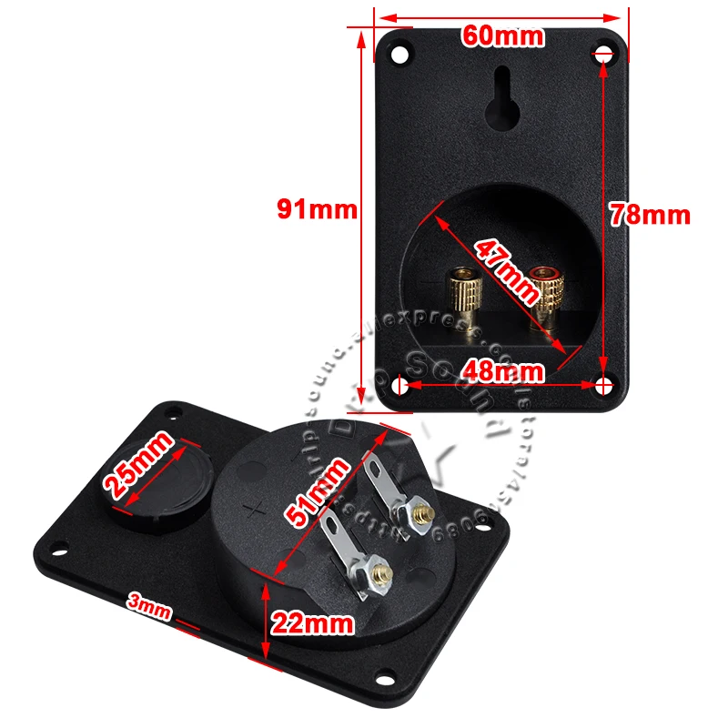 2pcs 91x60mm 2 Way Speaker Rectangle Junction Box Audio Loudspeaker Copper Wiring Terminal Binding Post