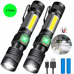 C2 Rechargeable Flashlight Magnetic With COB Side Light Super Bright LED Waterproof Zoomable Camping Emergency Flashlight