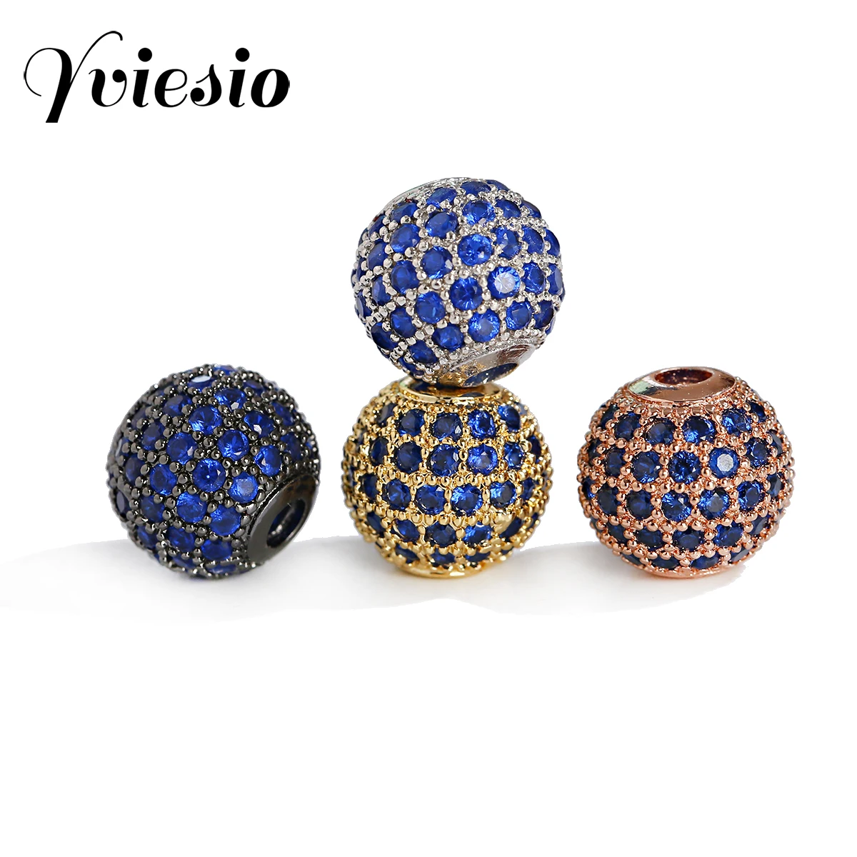 Brass 10MM Blue Inlaid Zircon Round Spacer Beads  DIY For Making Bracelet Necklace Jewelry Accessories