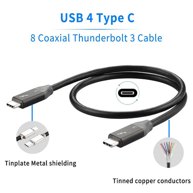 

USB-C кабель для передачи данных Thunderbolt 3 3.1Gen2 четыре раза Тип c 40 ГБ PD100W поддержка быстрой зарядки 4K 60HZ 8 коаксиальный кабель Thunderbolt 3