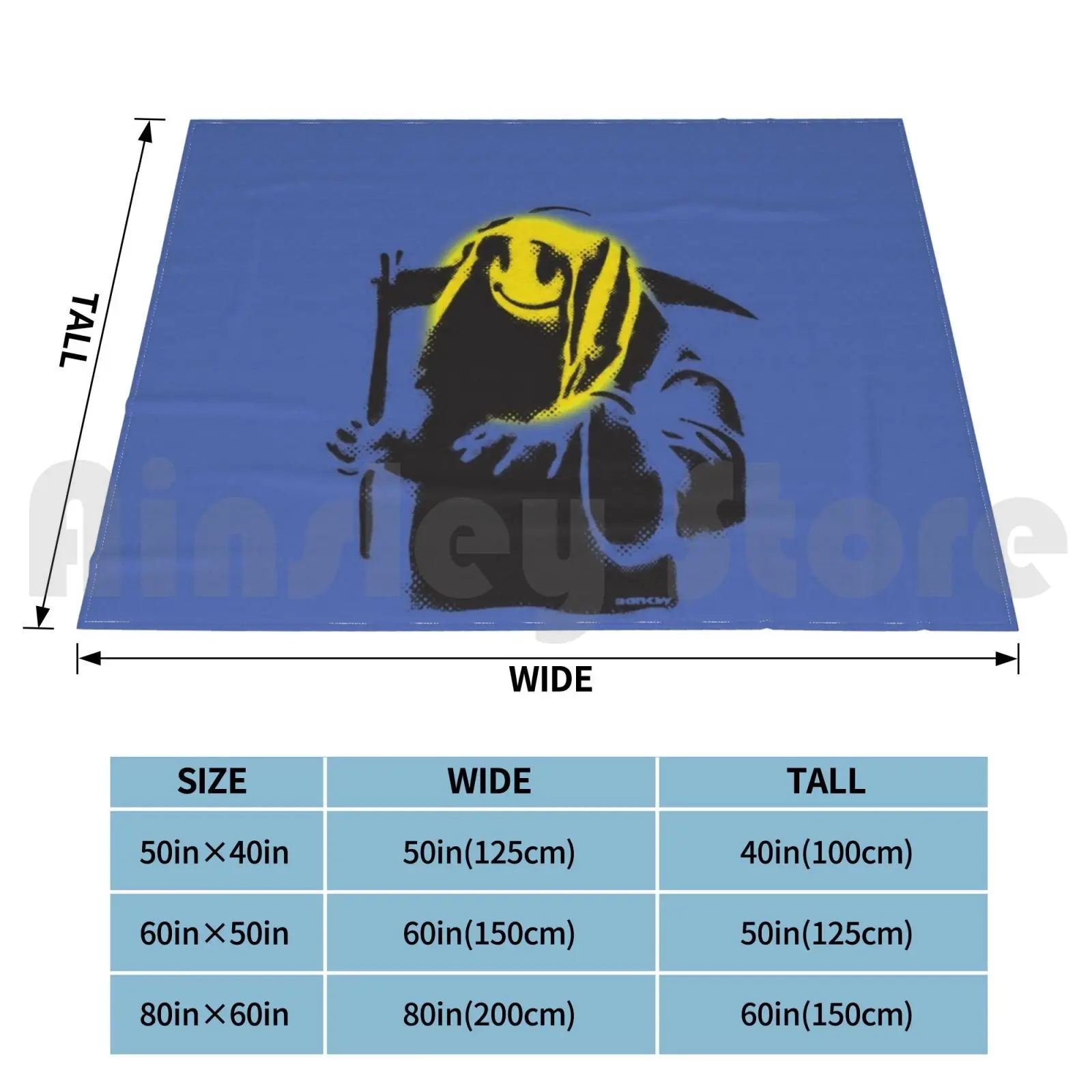 Banksy Graffiti Grim Reaper With Face Yellow And Blue Background Hd High Quality Online Store Blanket Fashion Custom