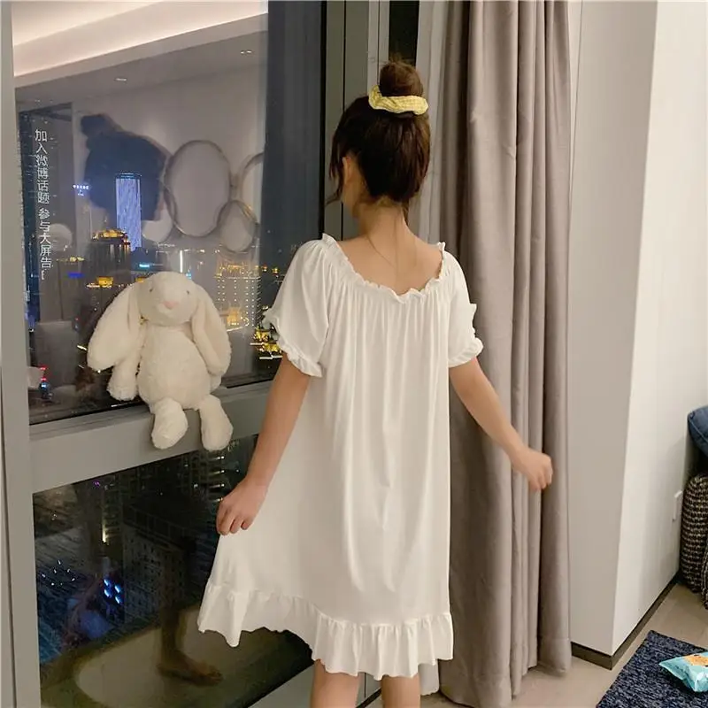 Nightgowns Women Fashion Pure Summer Sweet Soft Short Sleeve Mini Sleepshirts Chic Nighty for Ladies Princess  New Homewear