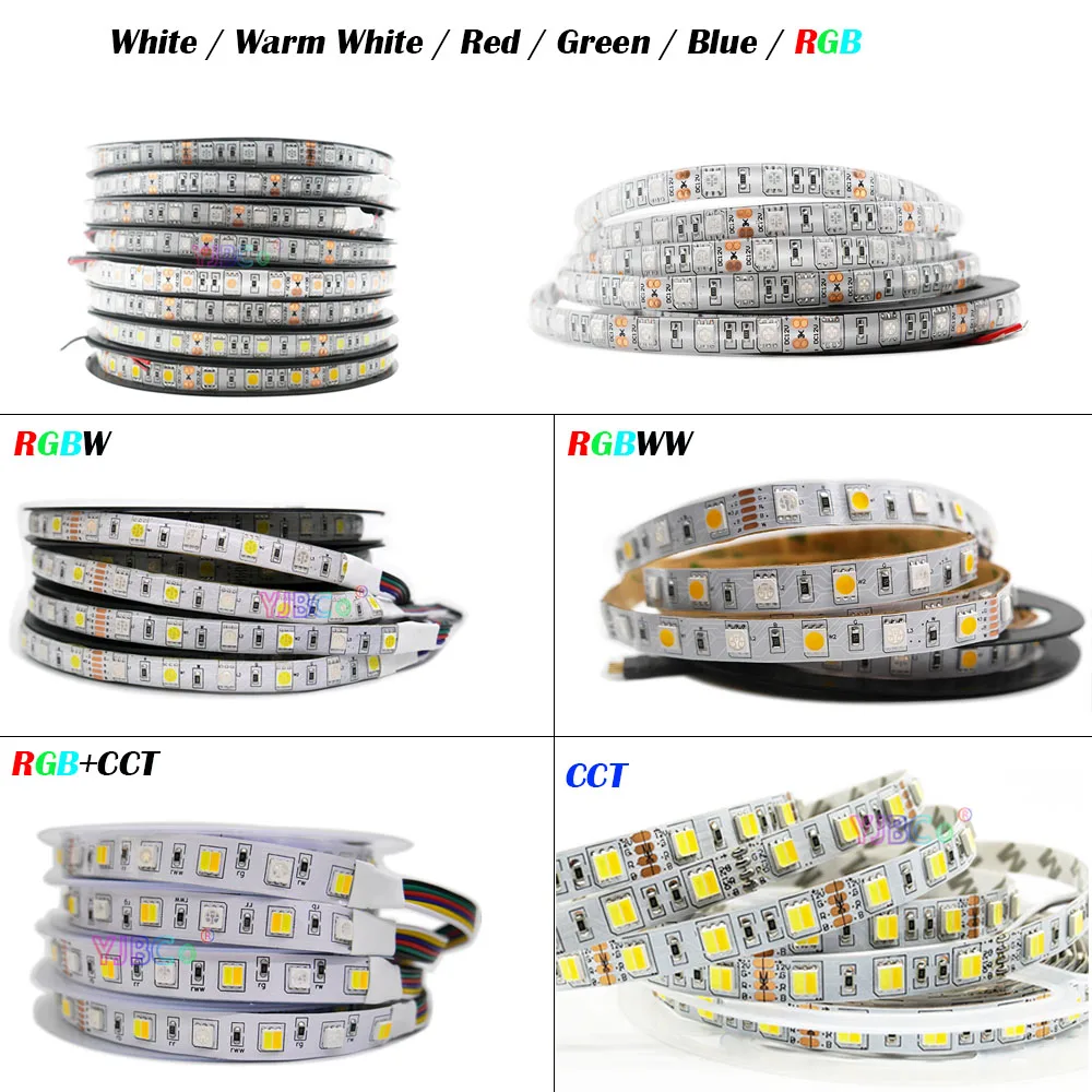 

12V 24V 5M 60LEDs/m SMD 5050 RGB LED Strip CCT/RGB+CCT/RGBW/RGBWW/white warm/white Flexible Light Strips Waterproof Lamp Tape