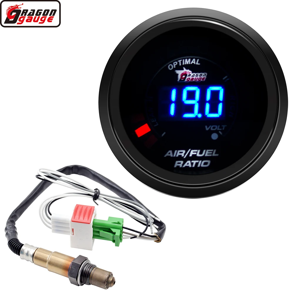 Dragon 52mm Auto Air Fuel Ratio Gauge 20 LED Digital Display Narrow Band Oxygen Sensor For 12V Car Racing Meter