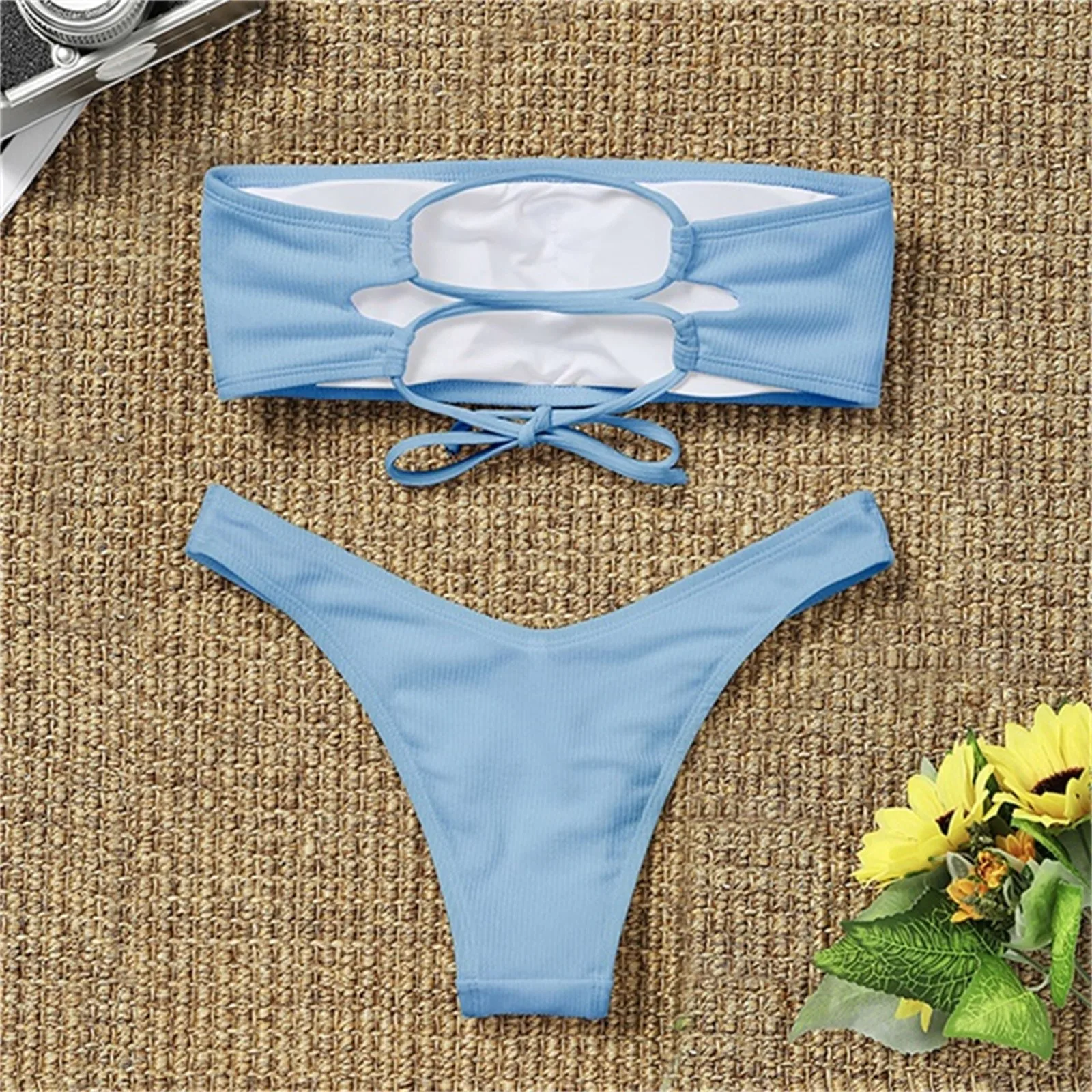 2021 New Bikini High Waist Strapless Sexy Bikini Women Swimwear Women Swimsuit Padded Bathing Suit Monokin Pure Color