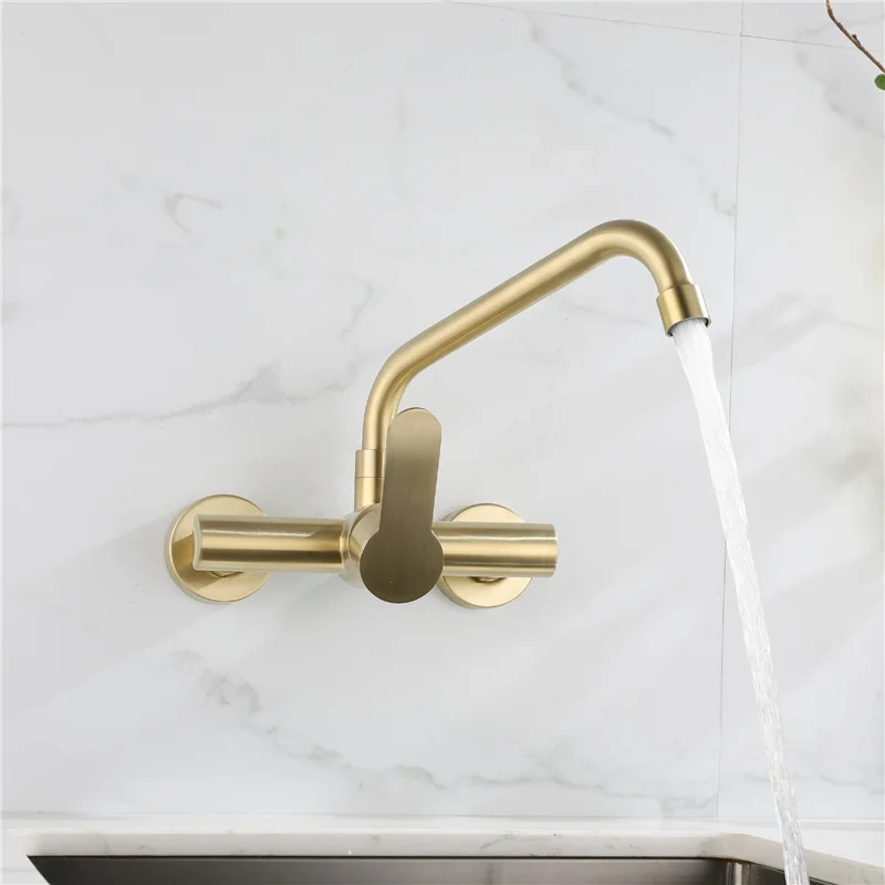 Gold Kitchen Sink Faucets, 304 Stainless Steel Mixer ,Hot and Cold, Single Handle, Wall Mounted, Rotating Balcony, Mop Pool Taps