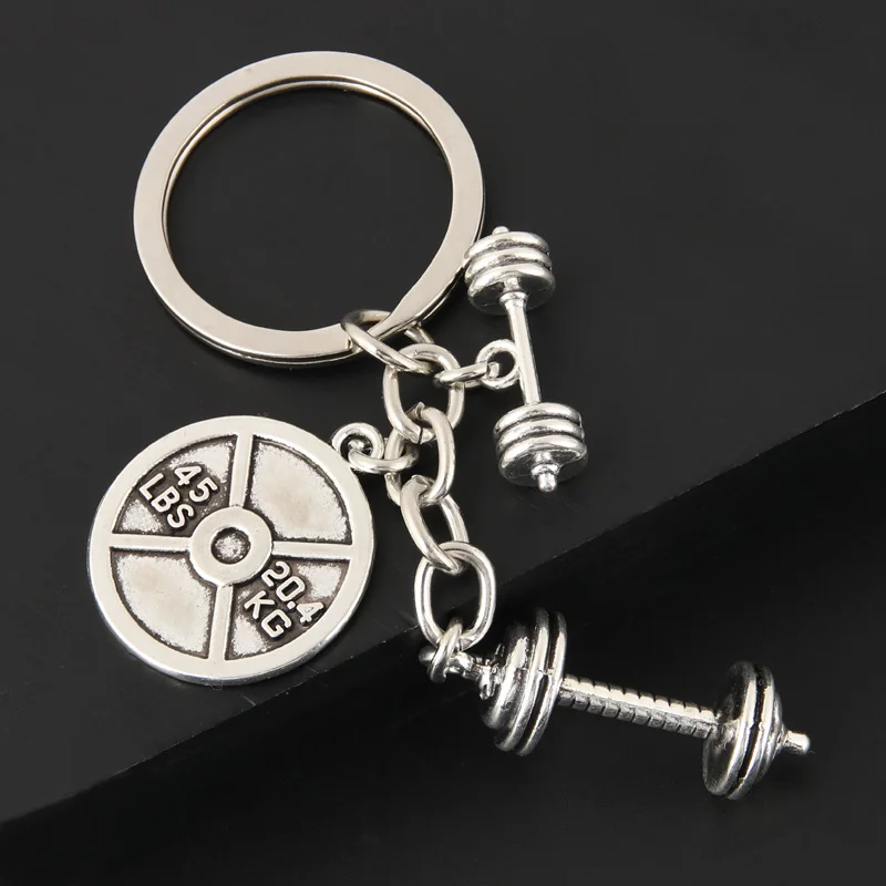 1Pc Strength Sports Barbell Dumbbell Charm Charms Keychain Finding Fit Sports Keyring For Men Car Gift Diy Jewelry Supplies
