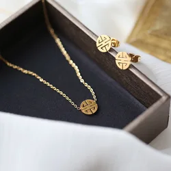 YUN RUO Gold Color Chinese Fortune Word Pendant Necklace Accessory 316L Titanium Steel Jewelry Woman Never Fade Drop Shipping