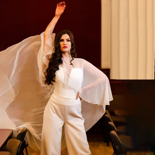 Imagen 2 del producto Capa de boda para mujer, chal de gasa suave y ligero, chal de novia Alto y Bajo, largo, envoltura Formal para fiesta de graduación y noche, bolero negro y blanco