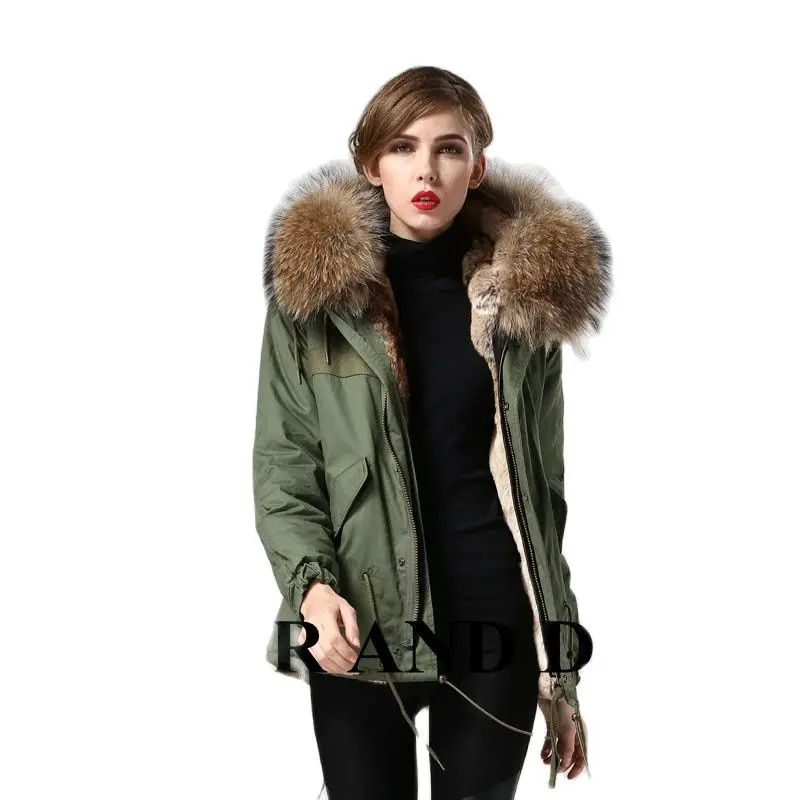 

Top Natural Fake Fur Parka Women Fur Wear Thickness Fur Lined,Windproof Cotton Shell XS-4XL