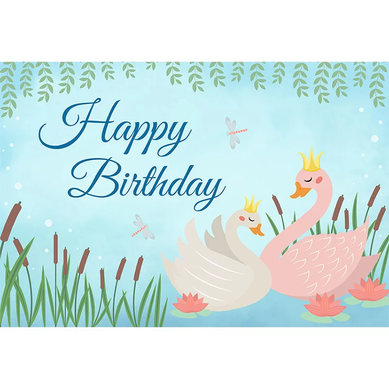 Avezano Happy Birthday Backdrop Swan Crown Lotus Willow Leaves Photography Background Decoration Photo Studio Photozone