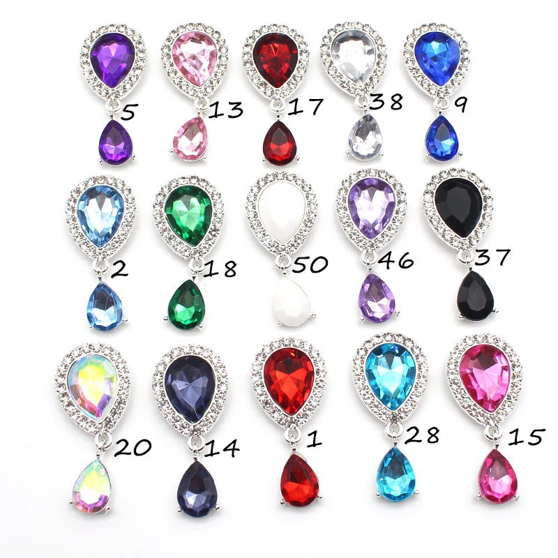 10PCS 55 * 20mm Water Drops Acrylic Rhinestone Flat Alloy Pendant Butterfly Hair Band Decoration DIY Wedding Layout Material