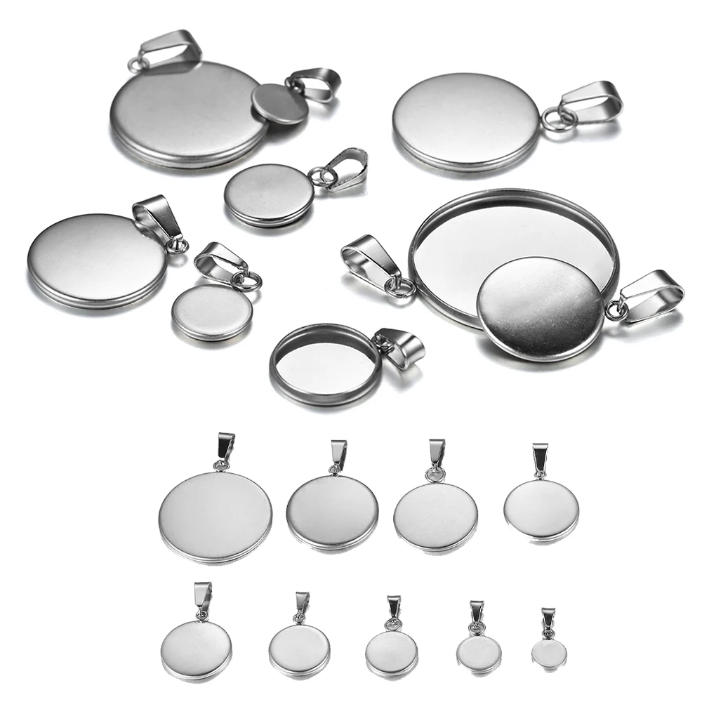 10Pcs Stainless Steel 6-30mm Cabochon Base Setting Bezel Blank Charms Pendant Jewelry Making Supplies Accessories Wholesale
