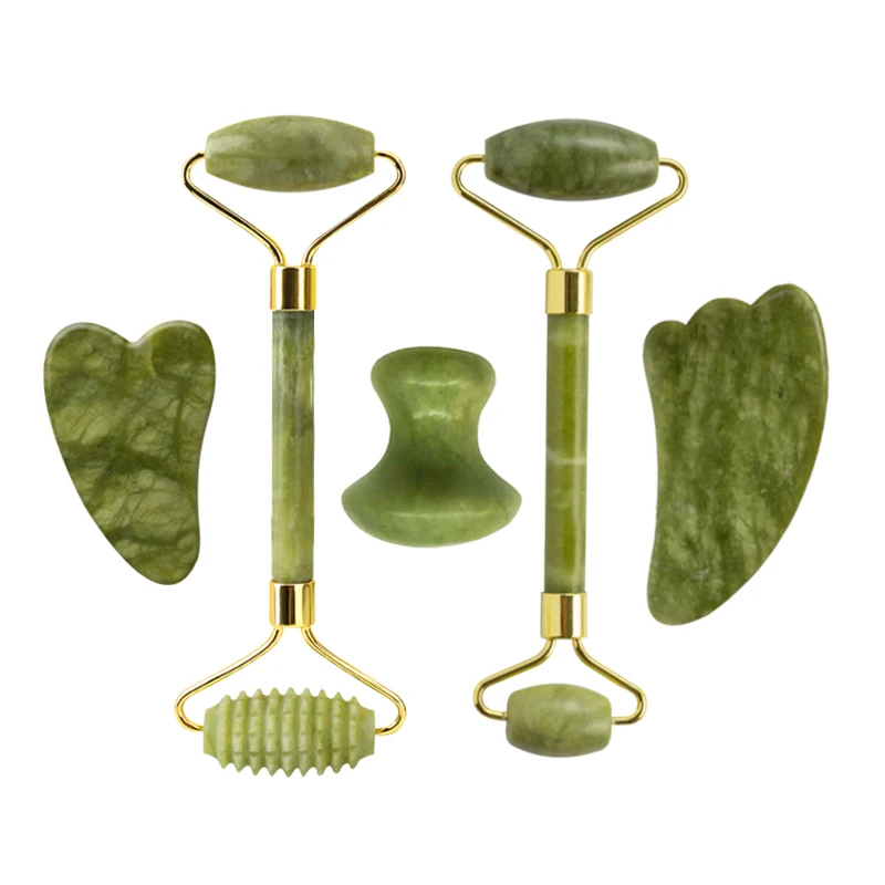 Natural Jade Face Roller Massager Guasha Set Gua Sha Tools Gouache Scraper Facial Massage Skin Care Face Lift Up Wrinkle Remover