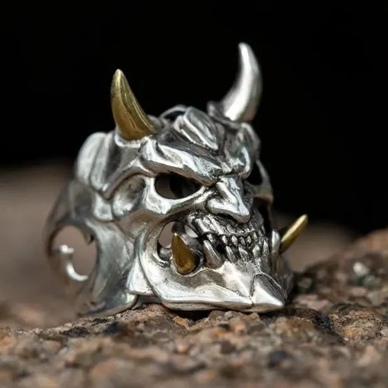 New Japanese Hannya Mask Skull Ring Retro Halloween Menand Women Rings Hip hop rock jewelry Adjustable