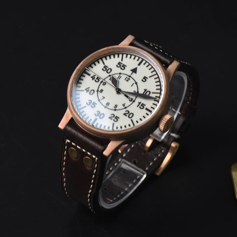 Hruodland Bronze Retro Men Automatic Pilot Watches Sapphire Glass 100M Water Resistant Mechanical Aviator Wristwatch for Men New