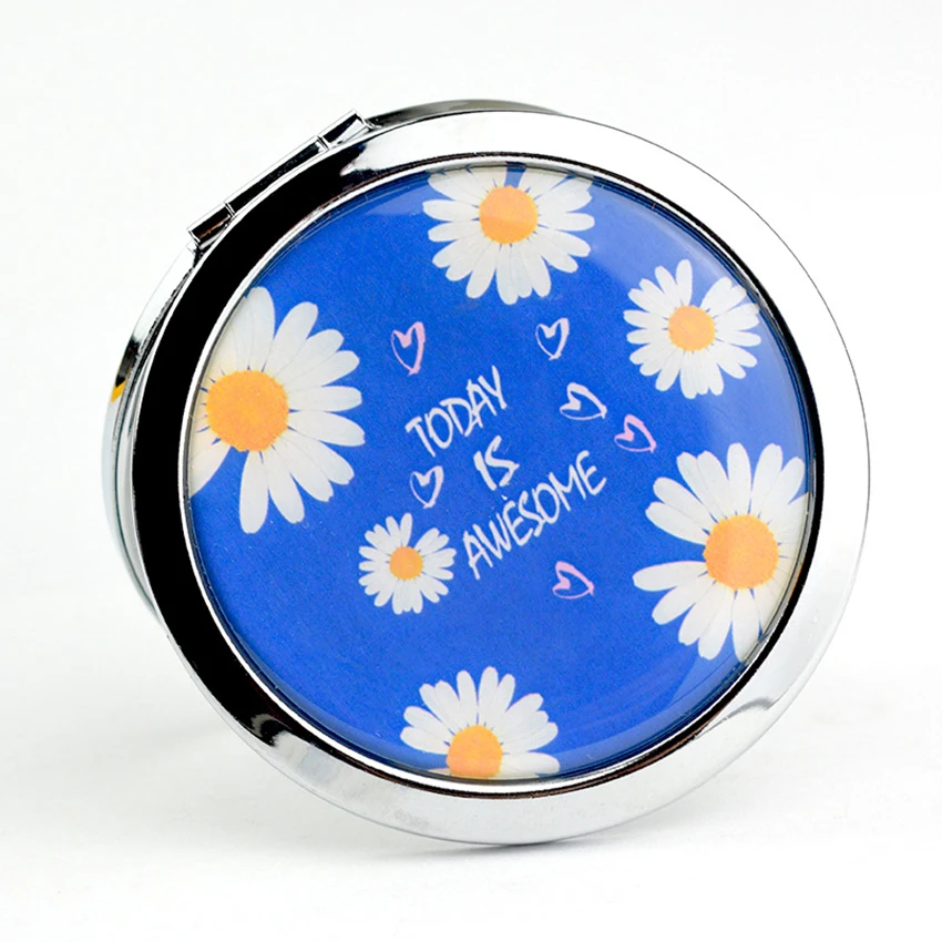 Mini specchio per il trucco pieghevole a doppio lato, specchio per toeletta ingranditore rotondo margherita carino, specchio tascabile cosmetico portatile di bellezza