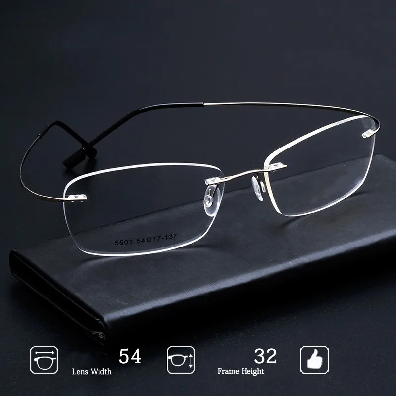 

Super Flexible Elastic Titanium Alloy Frameless Glasses Frame Diamond Trimming Metal Myopia Frame Unisex 0 Degree